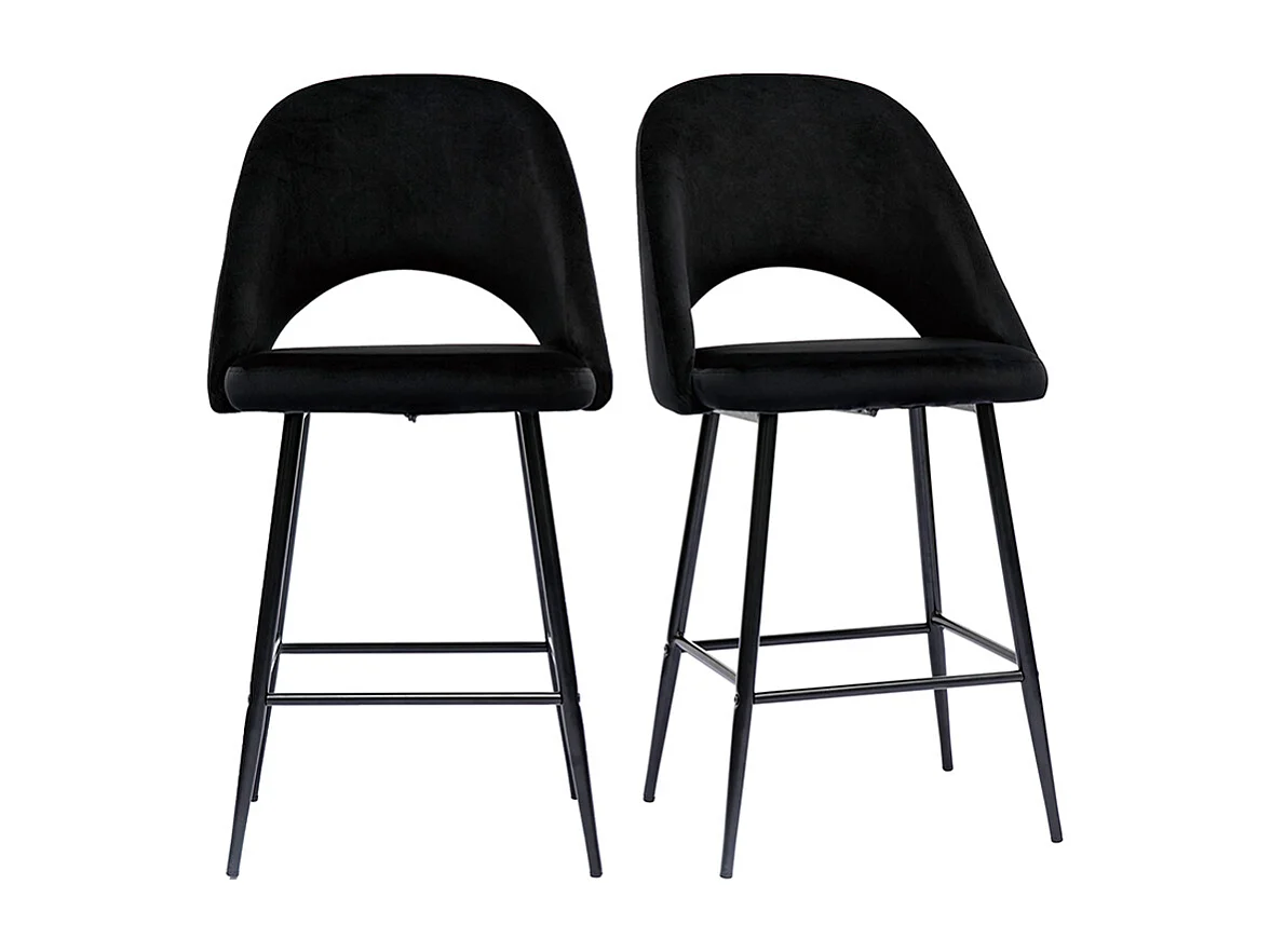 Barhocker aus schwarzem Samt und Metall H65 cm (2er-Set) COSETTE