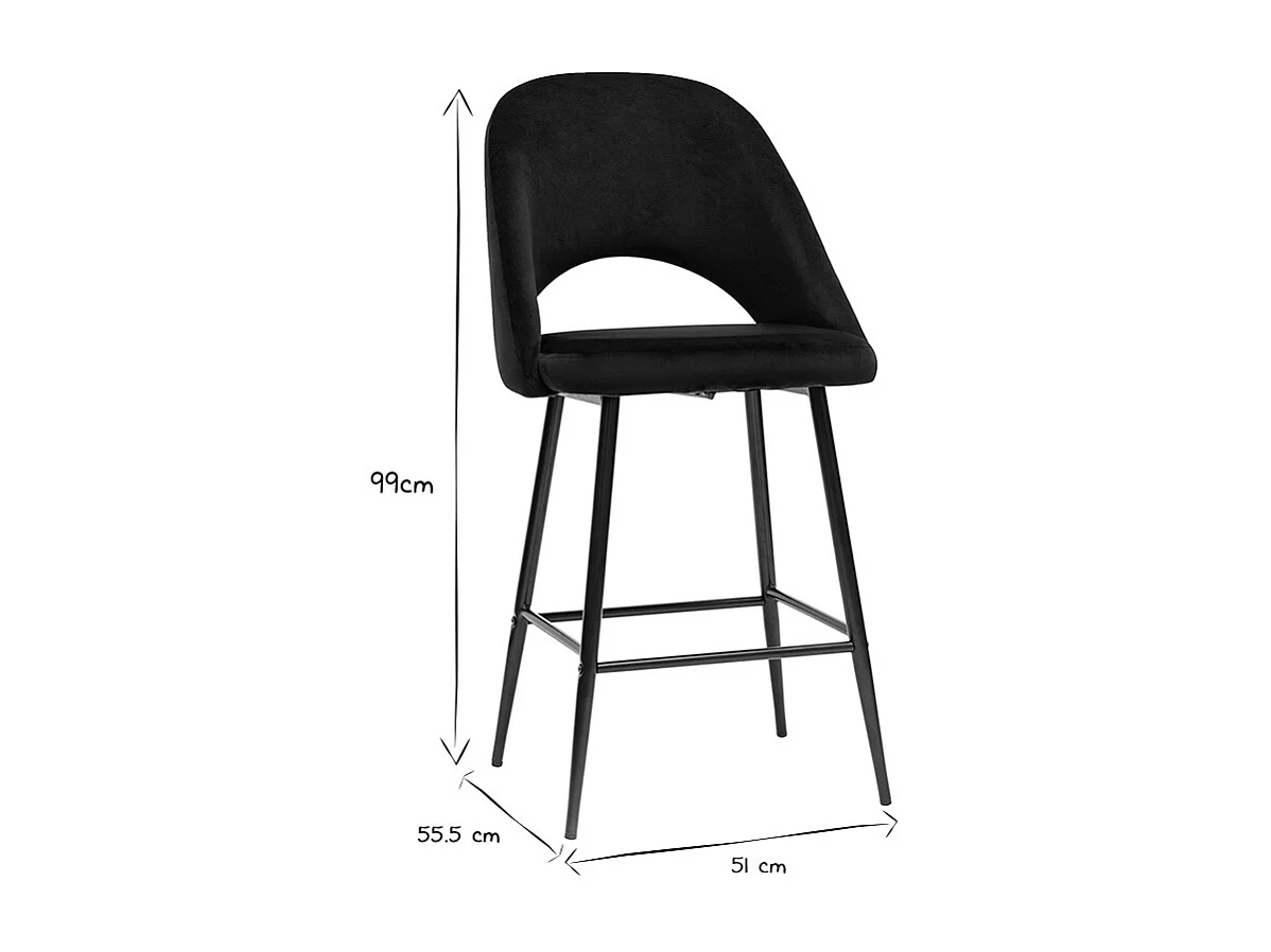 Barhocker aus schwarzem Samt und Metall H65 cm (2er-Set) COSETTE