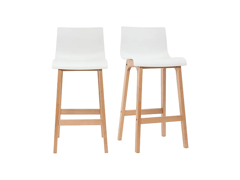 Tabouret de bar design bois et blanc 75 cm (lot de 2) NEW SURF