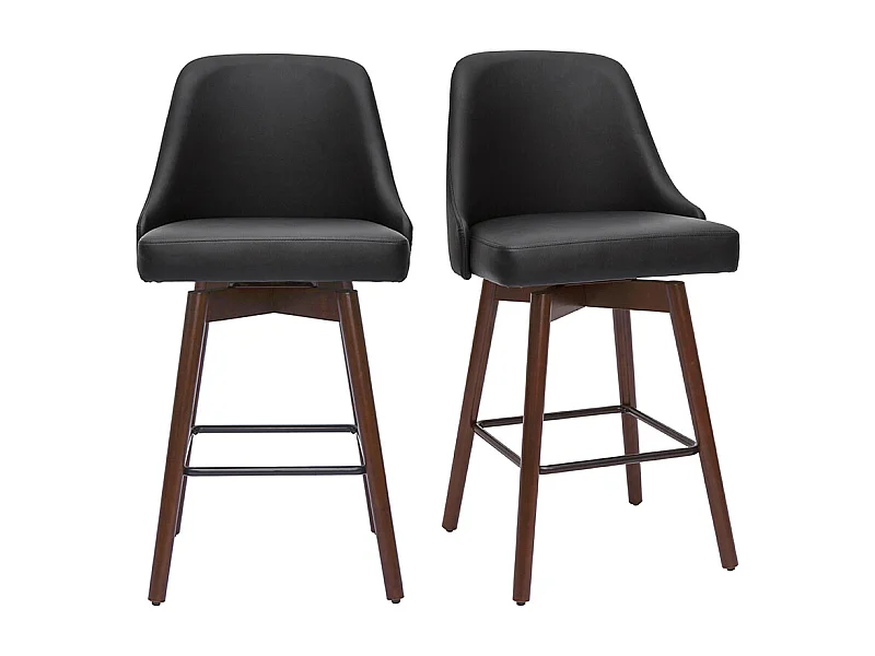 Tabourets de bar design pivotants 360° noir et noyer H65 (lot de 2) HASTA