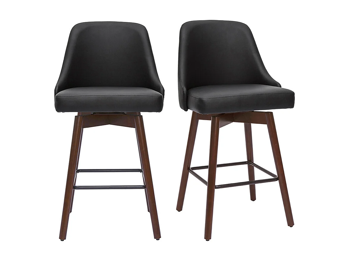 Set de 2 taburetes de cocina giratorios de diseño negros y madera oscura 65 cm HASTA