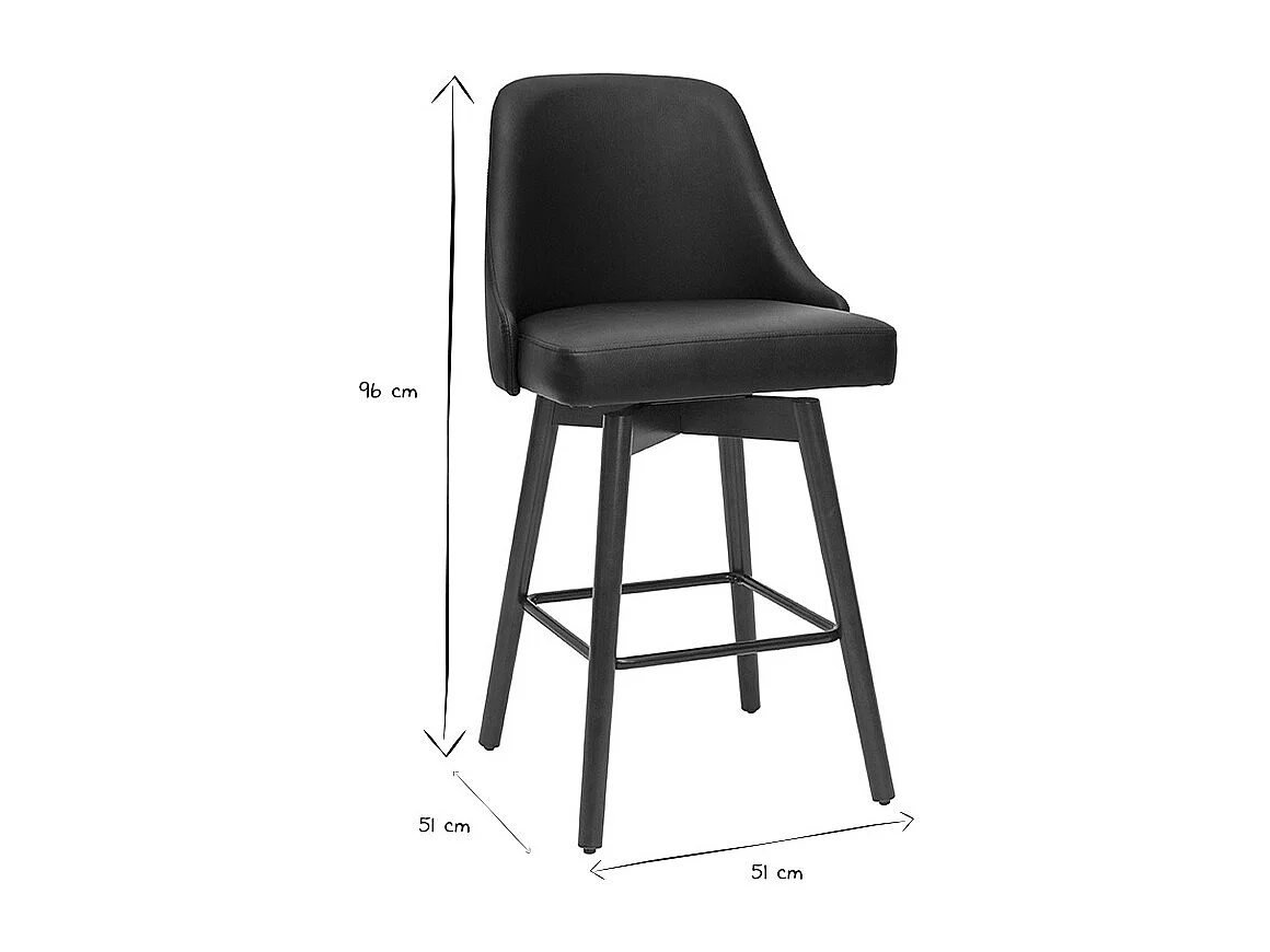 Tabourets de bar design pivotants 360° noir et noyer H65 (lot de 2) HASTA