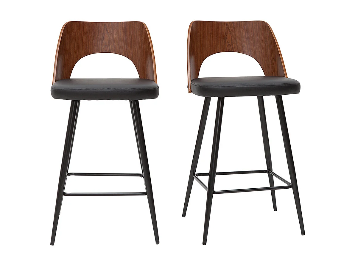 Design-Barhocker in Schwarz und Walnuss H66,5 cm (2er Set) FALCOM