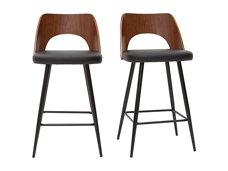 Set de 2 taburetes de cocina de diseño negro y nogal 66,5 cm FALCOM