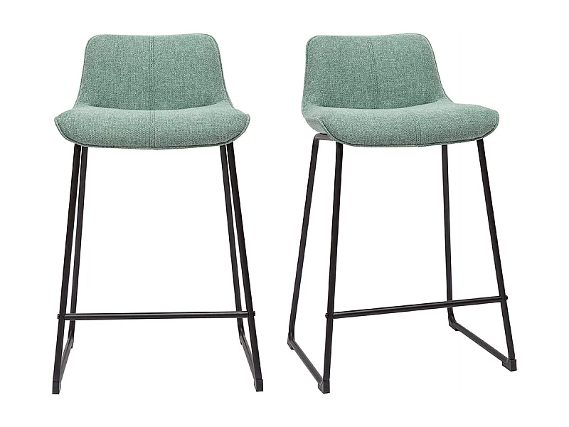 Tabourets de bar en tissu effet velours texturé vert céladon et métal noir H65 cm (lot de 2) BOOST