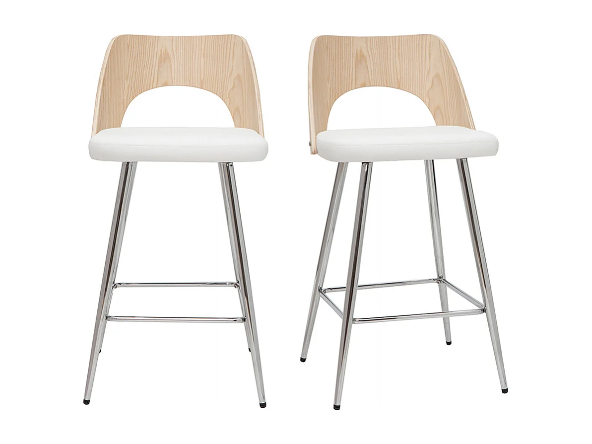 Set de 2 taburetes de cocina de diseño madera y blanco 66,5 cm FALCOM