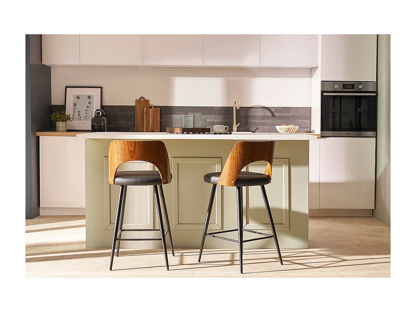 Set de 2 taburetes de cocina de diseño madera y blanco 66,5 cm FALCOM