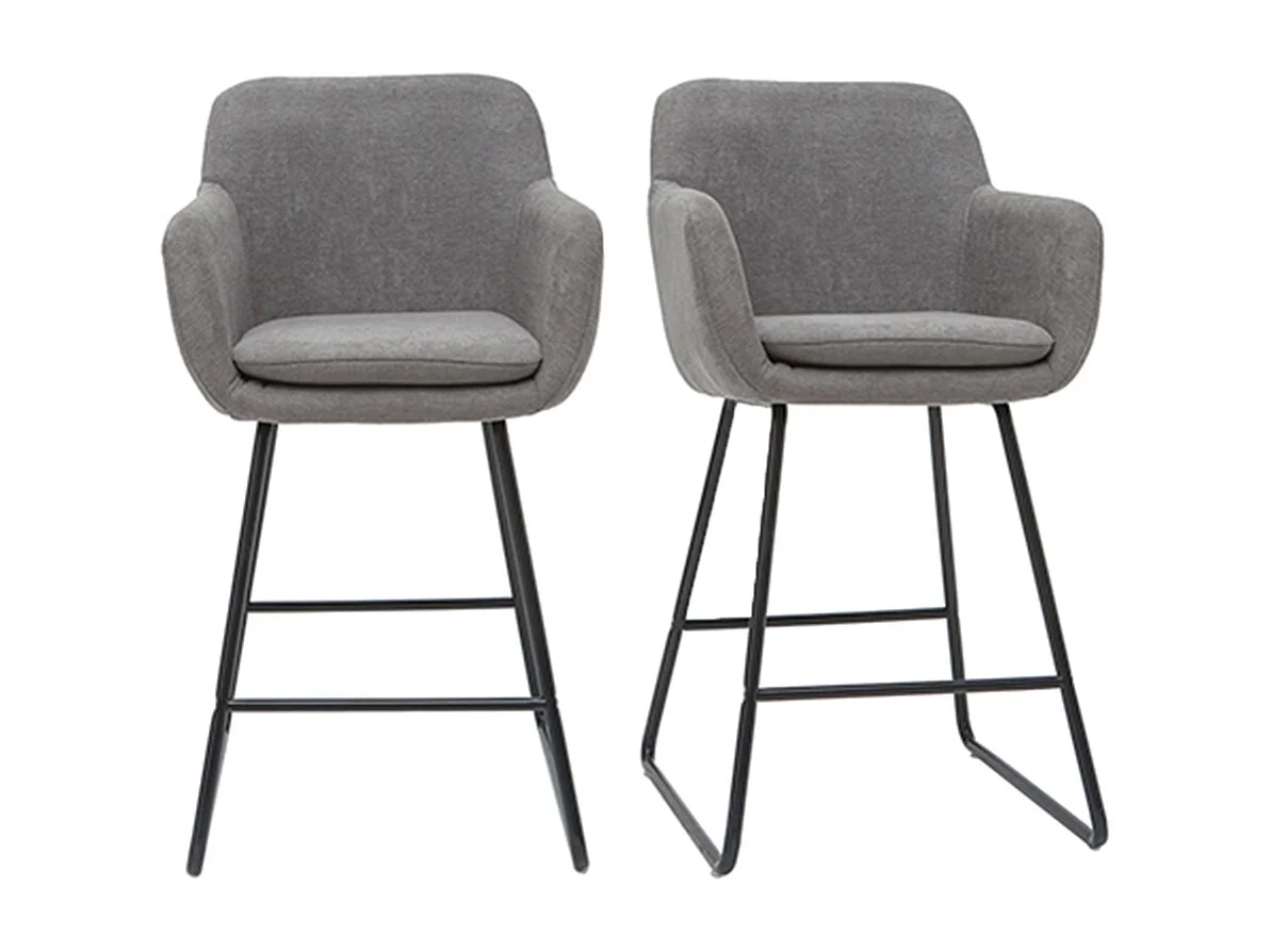 Tabourets de bar en tissu effet velours gris H65 cm (lot de 2) AMIKA