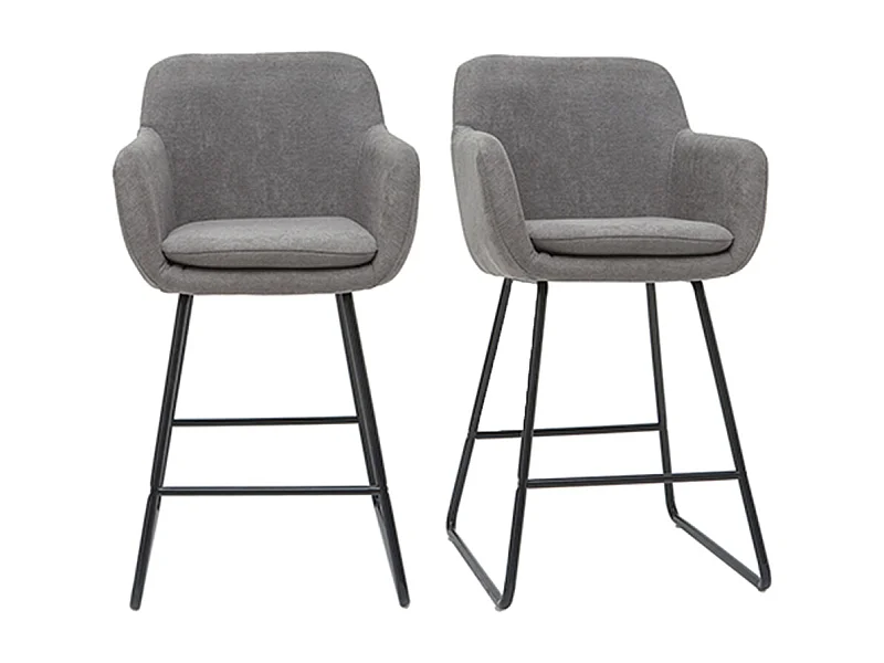 Tabourets de bar en tissu effet velours gris H65 cm (lot de 2) AMIKA