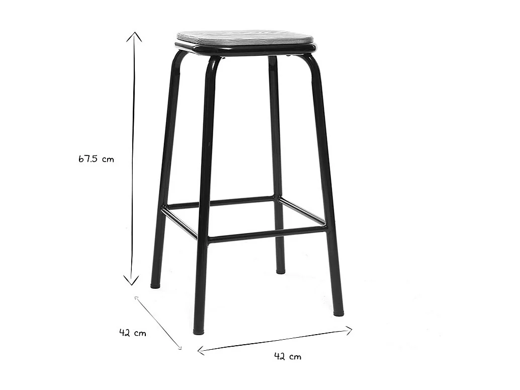 Tabourets de bar empilables noir et bois foncé H65 cm (lot de 2) MEMPHIS