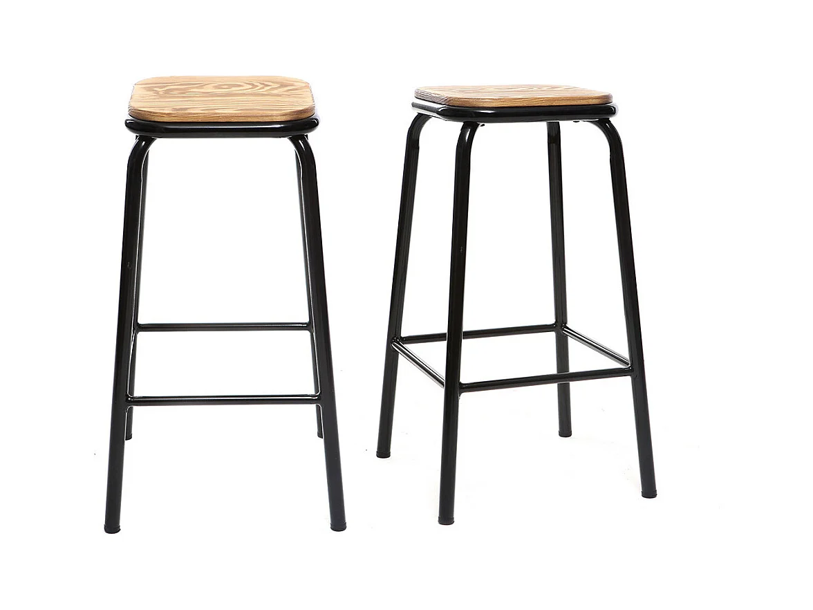 Tabourets de bar empilables noir et bois foncé H65 cm (lot de 2) MEMPHIS