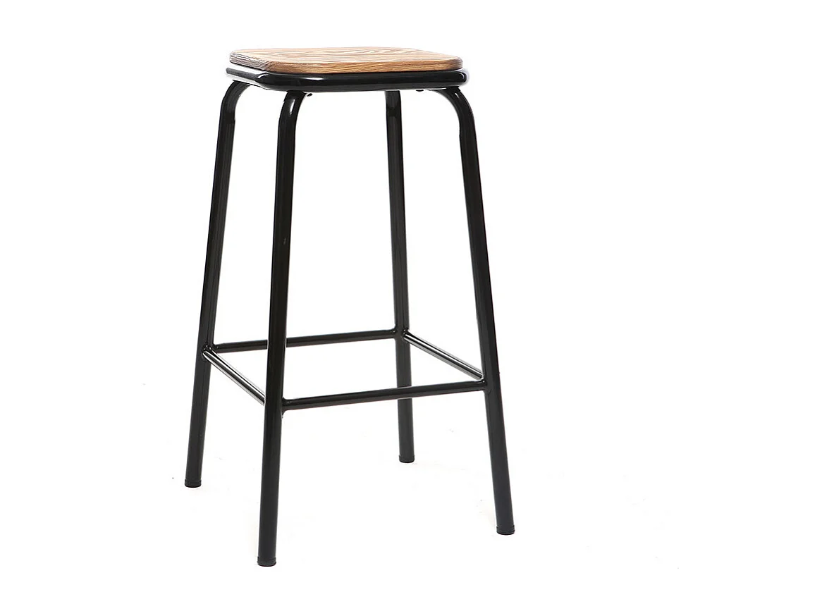 Taburete industrial negro y madera oscura 65 cm lote de 2 MEMPHIS