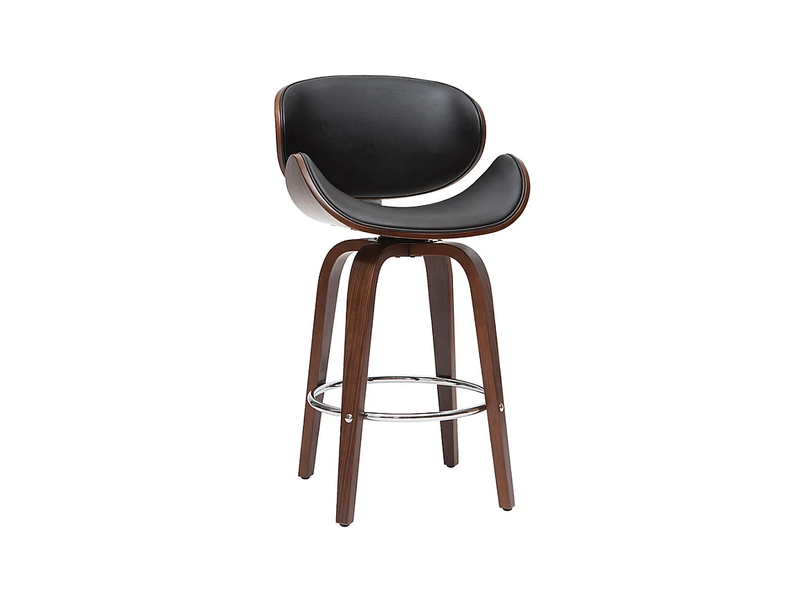 Tabouret de bar pivotant noir et bois foncé 65 cm WALNUT