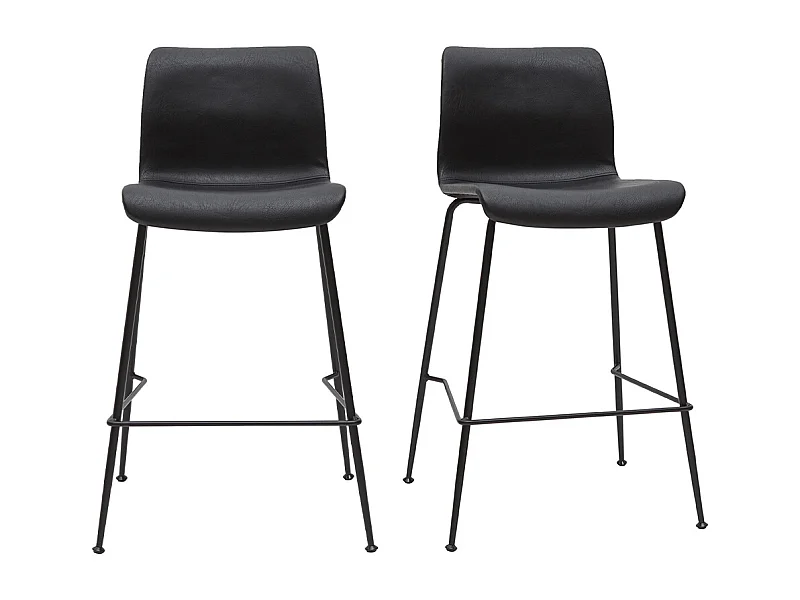 Tabourets de bar fixes noirs aspect vieilli et métal noir H65 cm (lot de 2) HAROLD