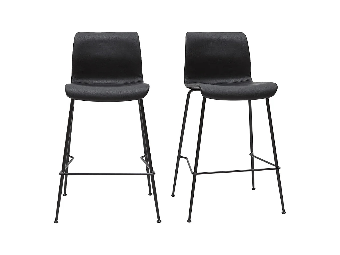 Barhocker in schwarzem Antik-Look und schwarzes Metall H65 cm (2er Set) HAROLD