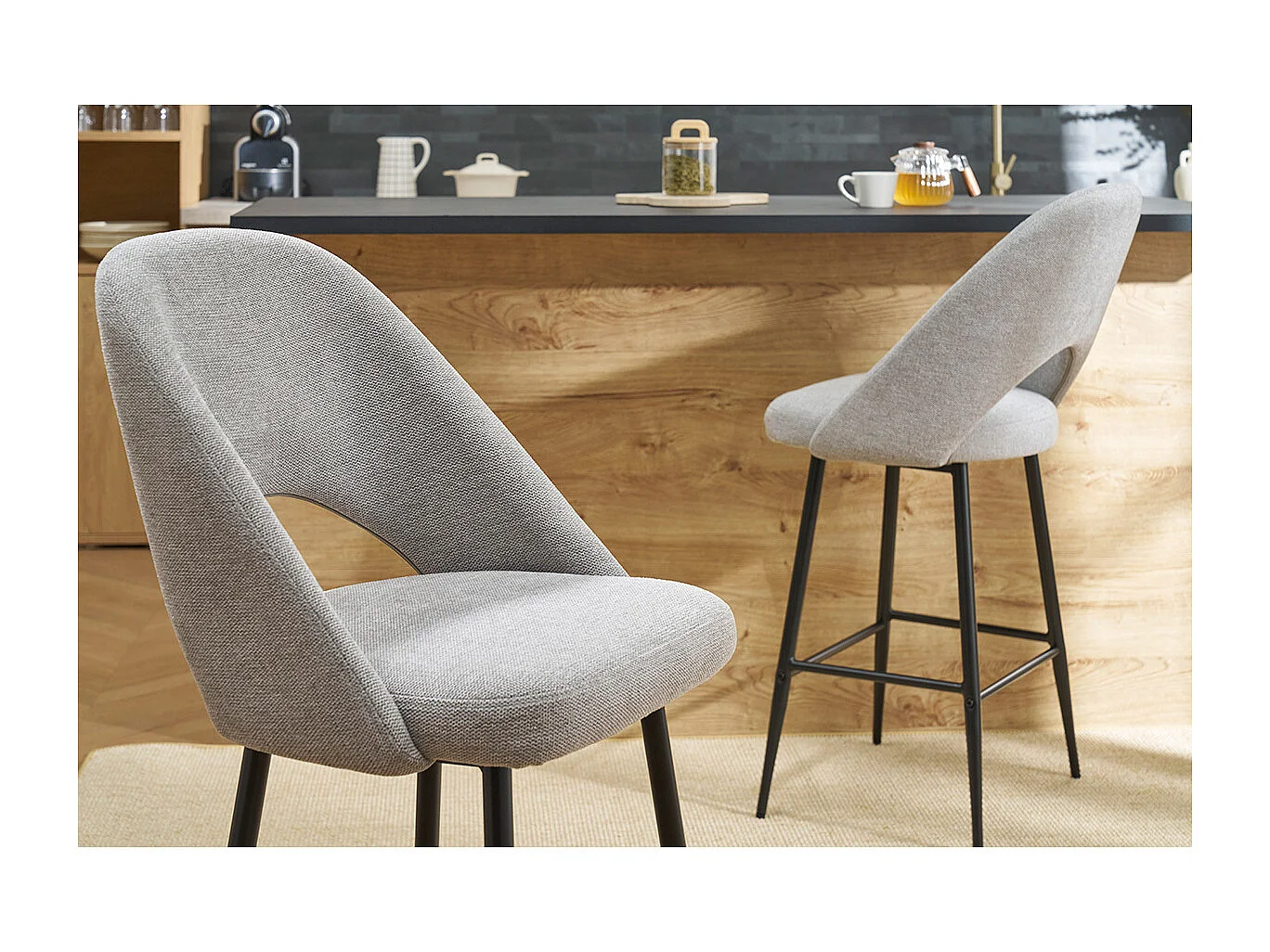 Set de 2 taburetes de cocina efecto aterciopelado texturizado gris 65 cm COSETTE