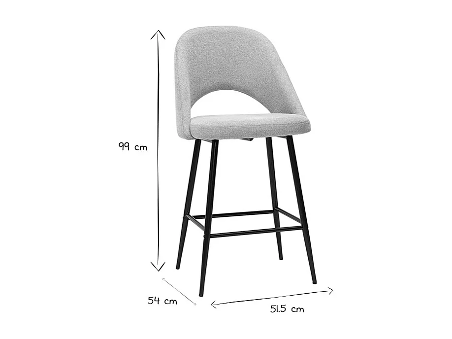Barhocker grauer Stoff mit Samteffekt H65cm (2er-Set) COSETTE