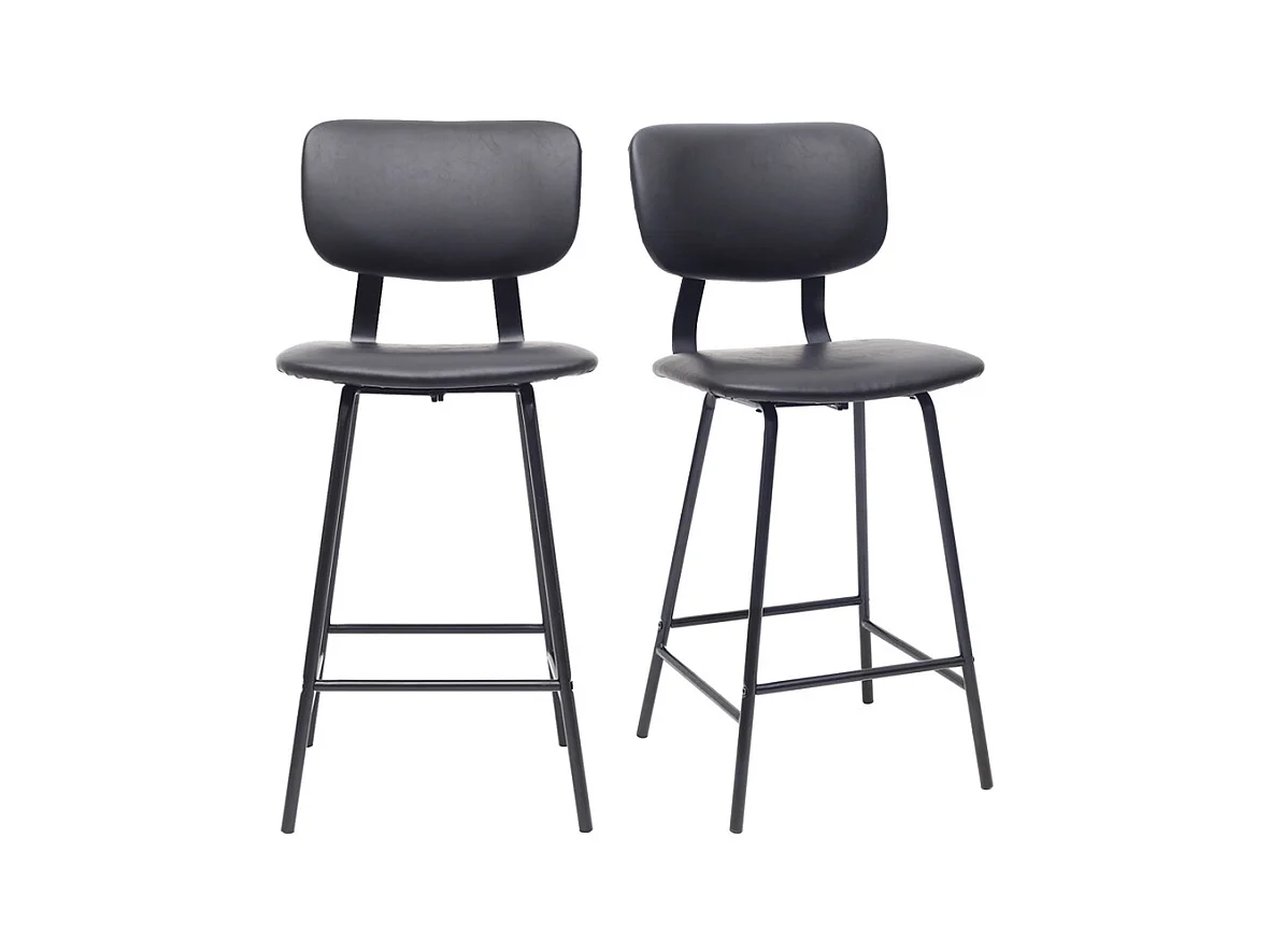 Tabourets de bar vintage noir avec pieds métal 65cm (lot de 2) LAB
