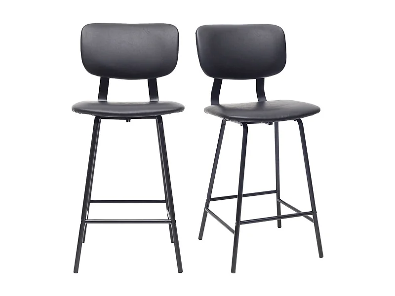 Tabourets de bar vintage noir avec pieds métal 65cm (lot de 2) LAB