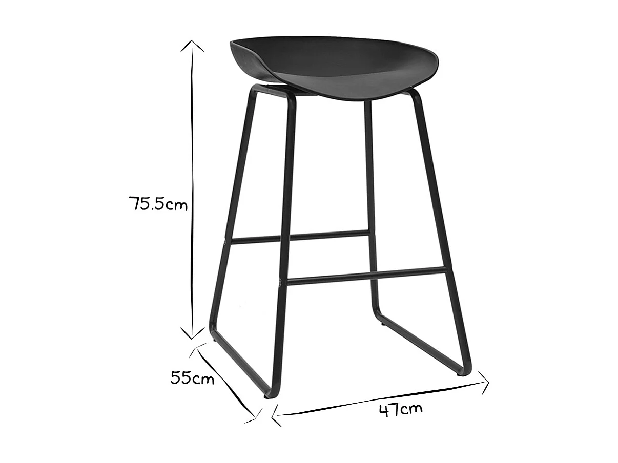 Tabourets de bar design noirs H65 cm (lot de 2) PEBBLE