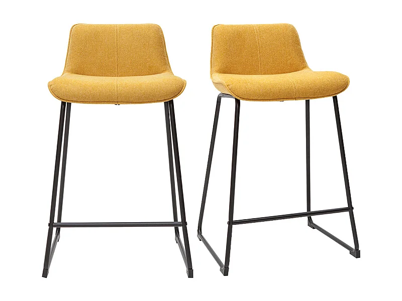 Barhocker senfgelber Stoff mit Samteffekt und Metall H65 cm (2er-Set) BOOST
