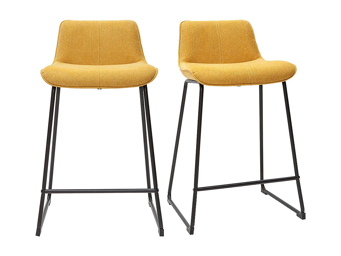 Set de 2 taburetes de cocina efecto aterciopelado texturizado amarillo mostaza y metal 65 cm BOOST
