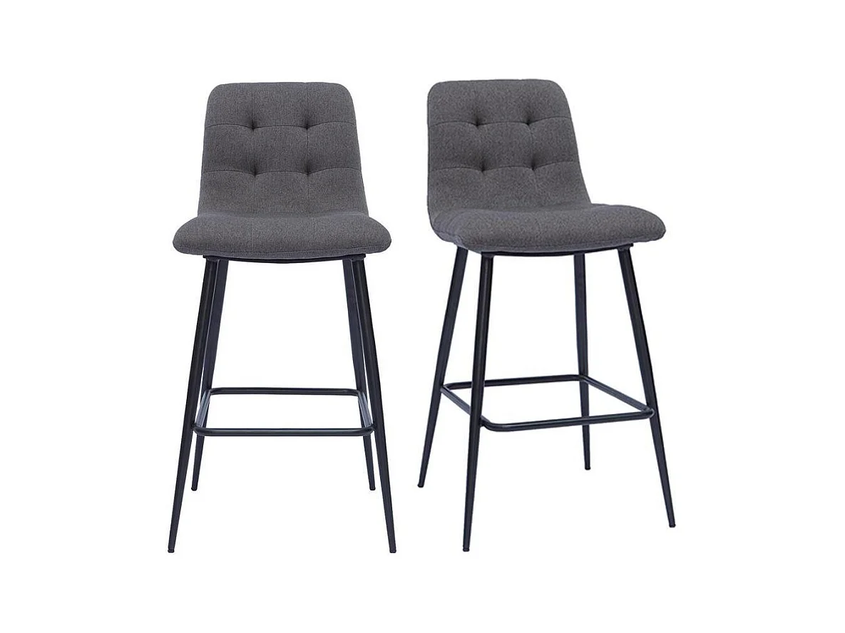 Tabourets de bar design en tissu gris et métal H65 cm (lot de 2) ESCAPE