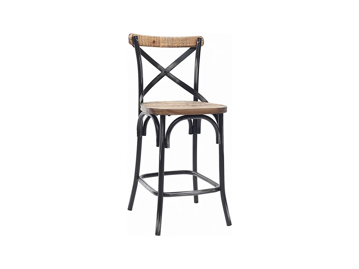 Tabouret de bar industriel en bois et métal vieilli noir 65 cm JAKE
