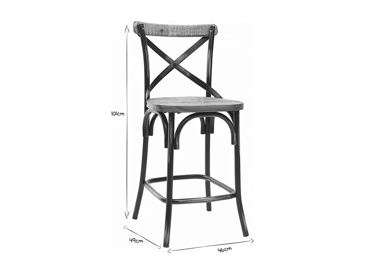Taburete de bar industrial en madera y metal envejecido negro 65 cm JAKE