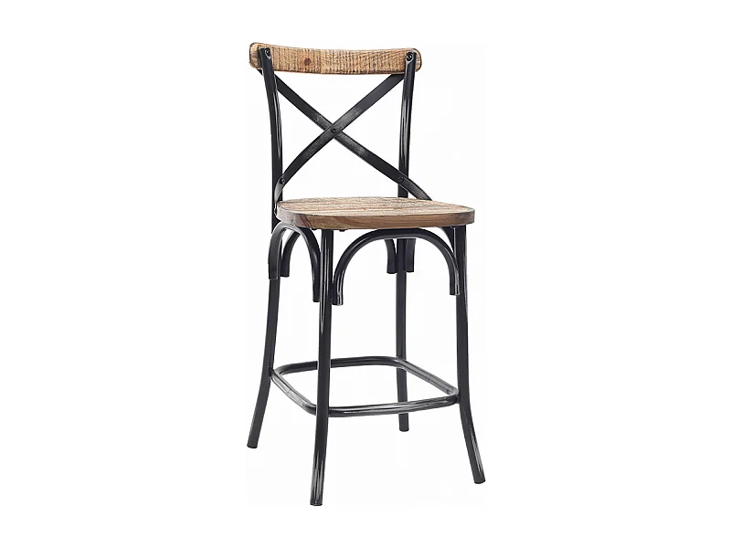 Tabouret de bar industriel en bois et métal vieilli noir 65 cm JAKE