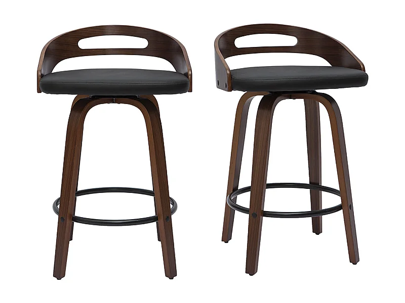 Set de 2 taburetes de cocina de diseño madera oscura y poliuretano negro 65 cm MANO