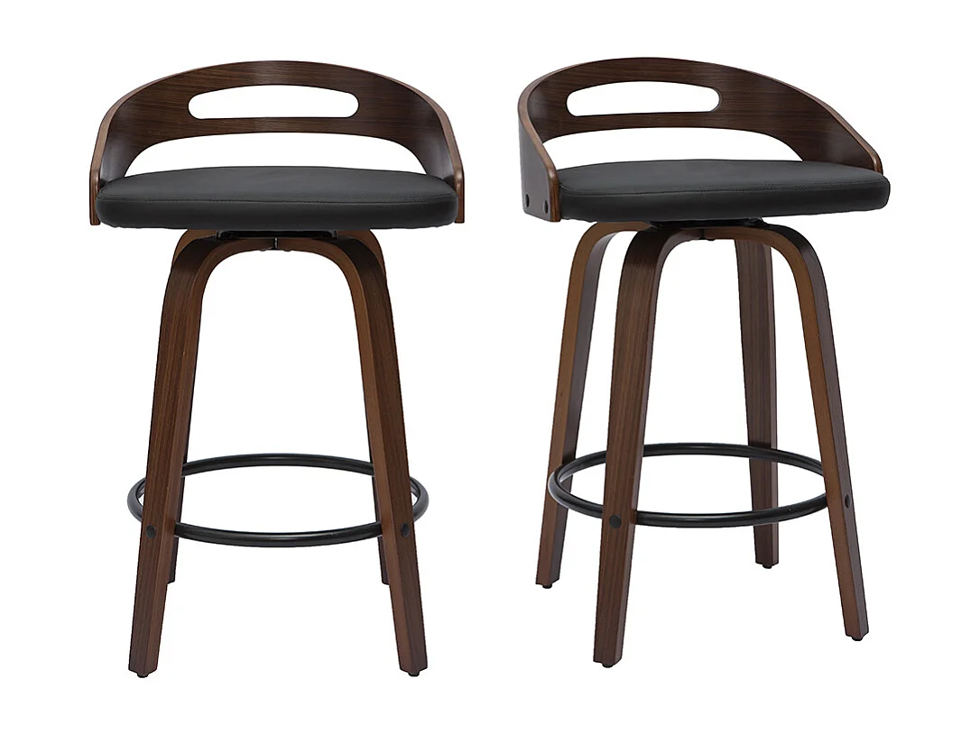 Set de 2 taburetes de cocina de diseño madera oscura y poliuretano negro 65 cm MANO