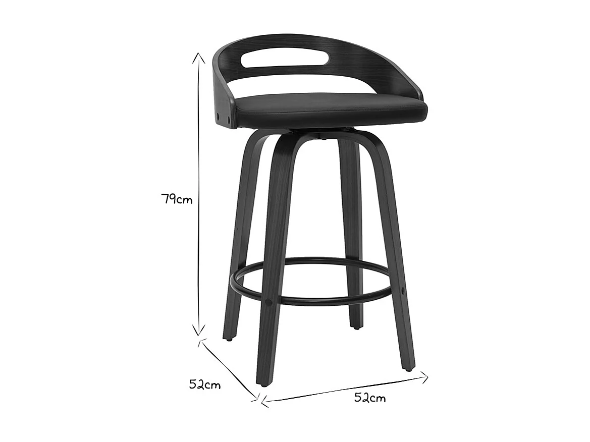 Set de 2 taburetes de cocina de diseño madera oscura y poliuretano negro 65 cm MANO
