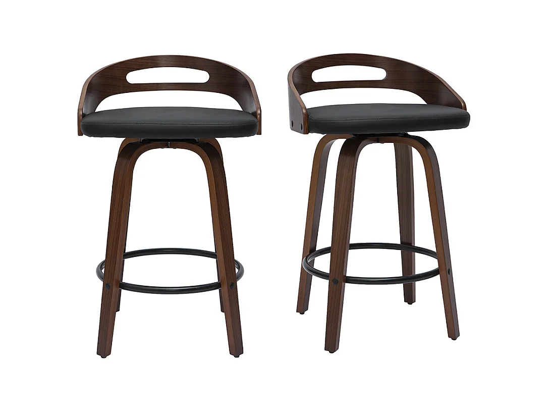 Tabourets de bar design noirs et bois foncé 65cm (lot de 2) MANO