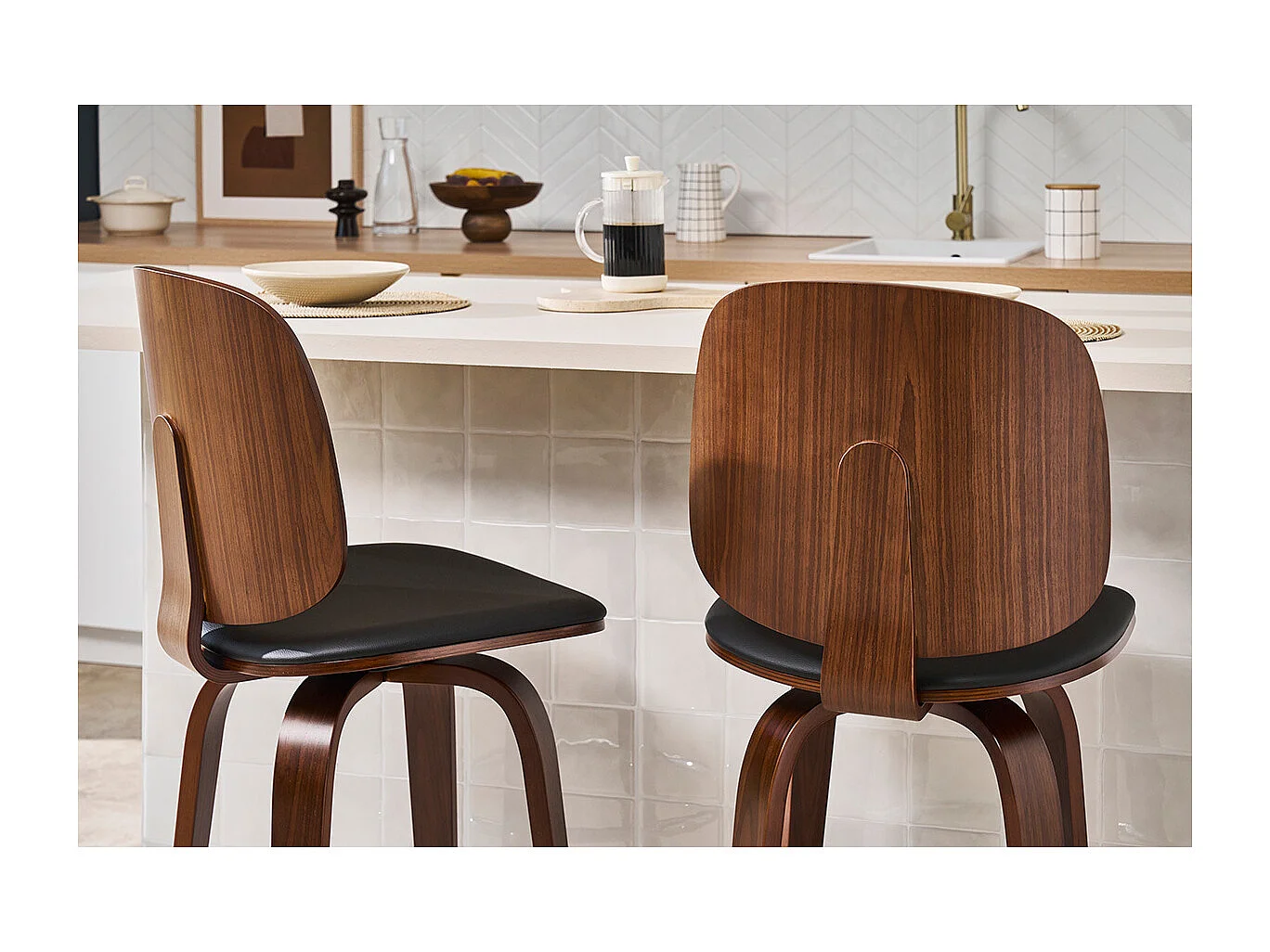 Design-Barhocker drehbar schwarz und dunkles Holz H66 cm (2er-Set) BECK