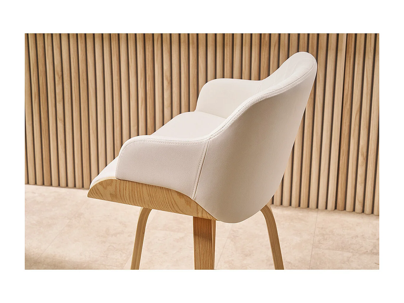 Tabouret de bar design pivotant 360° blanc et bois clair H65 cm LUCIEN