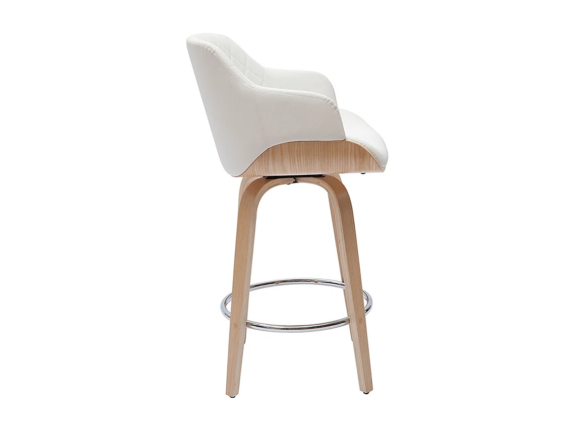 Tabouret de bar design pivotant 360° blanc et bois clair H65 cm LUCIEN