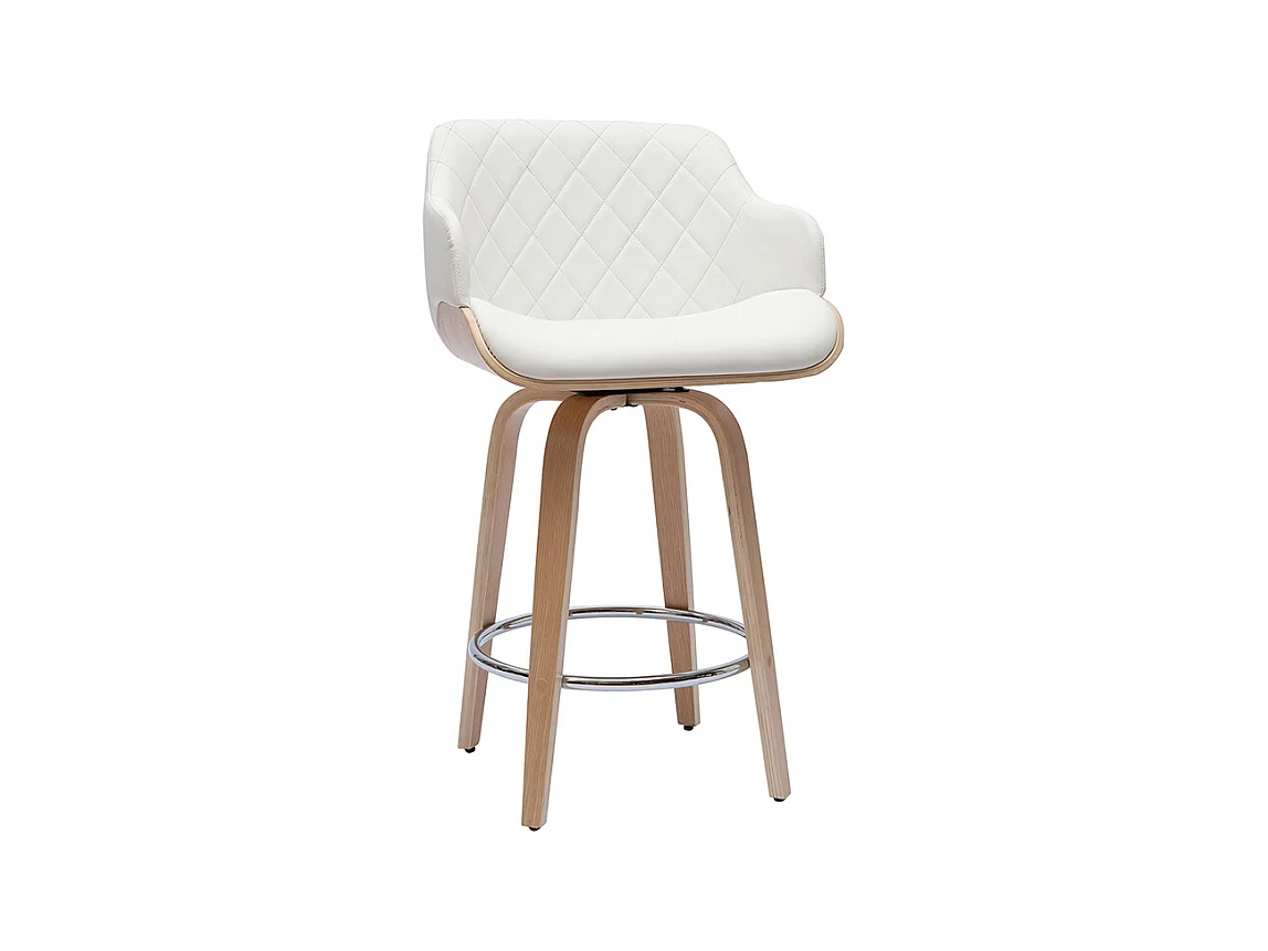 Tabouret de bar design pivotant 360° blanc et bois clair H65 cm LUCIEN