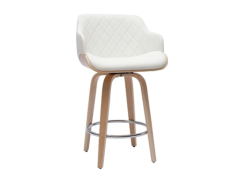 Tabouret de bar design pivotant 360° blanc et bois clair H65 cm LUCIEN