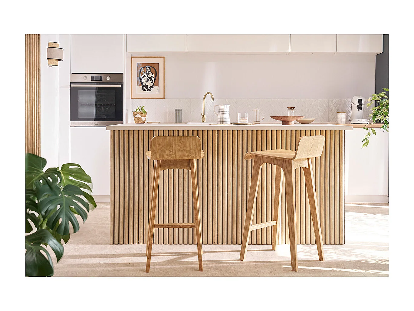 Chaise de bar scandinave en bois clair H75 cm BALTIK