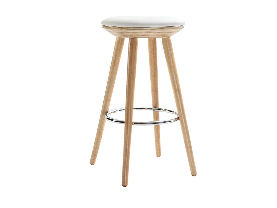 Barhocker skandinavisch 65 cm PU Weiß Beine helles Holz NORDECO