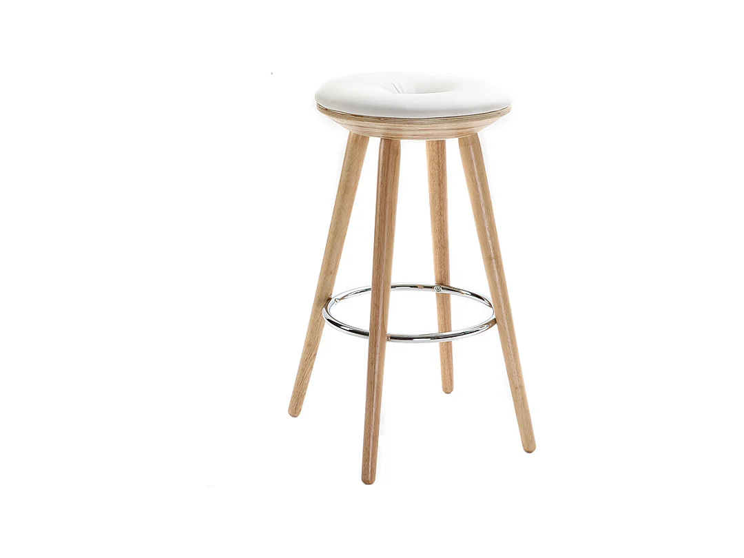 Tabouret de bar scandinave blanc et bois clair 65 cm NORDECO