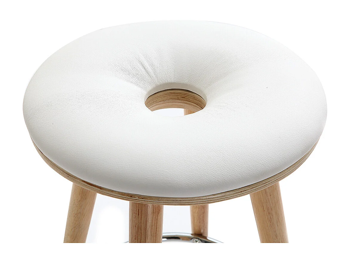 Taburete de bar escandinavo 65cm PU blanco patas madera clara NORDECO
