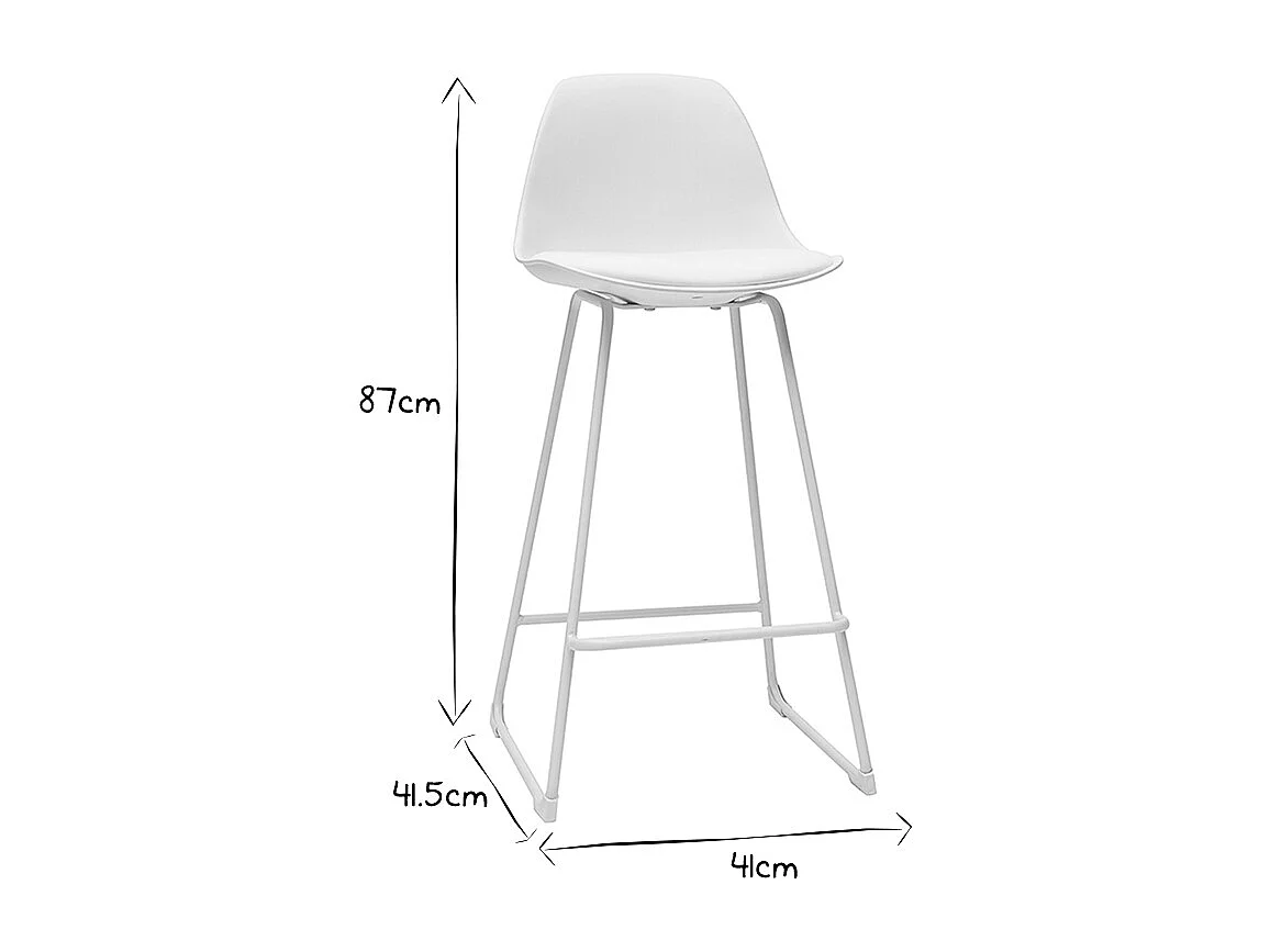 Taburetes de bar modernos blancos patas metal 65 cm (lote de 2) FRANZ