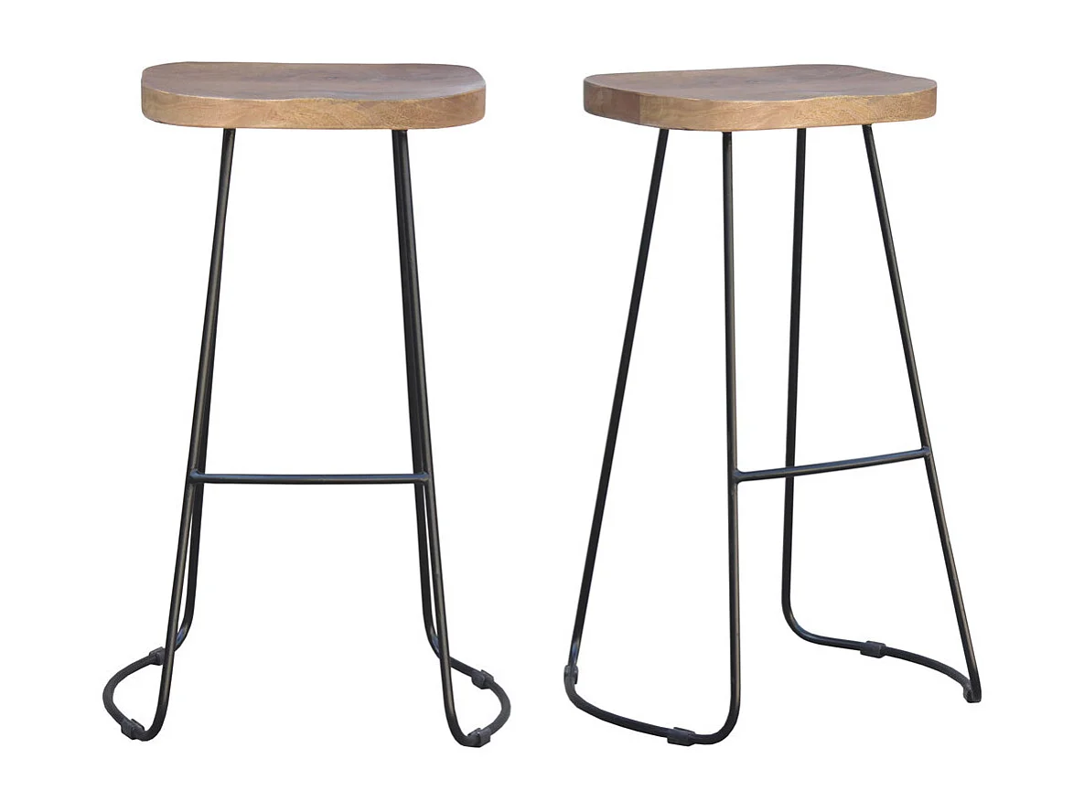 Tabourets de bar manguier massif et métal 75 cm (lot de 2) RUNKO