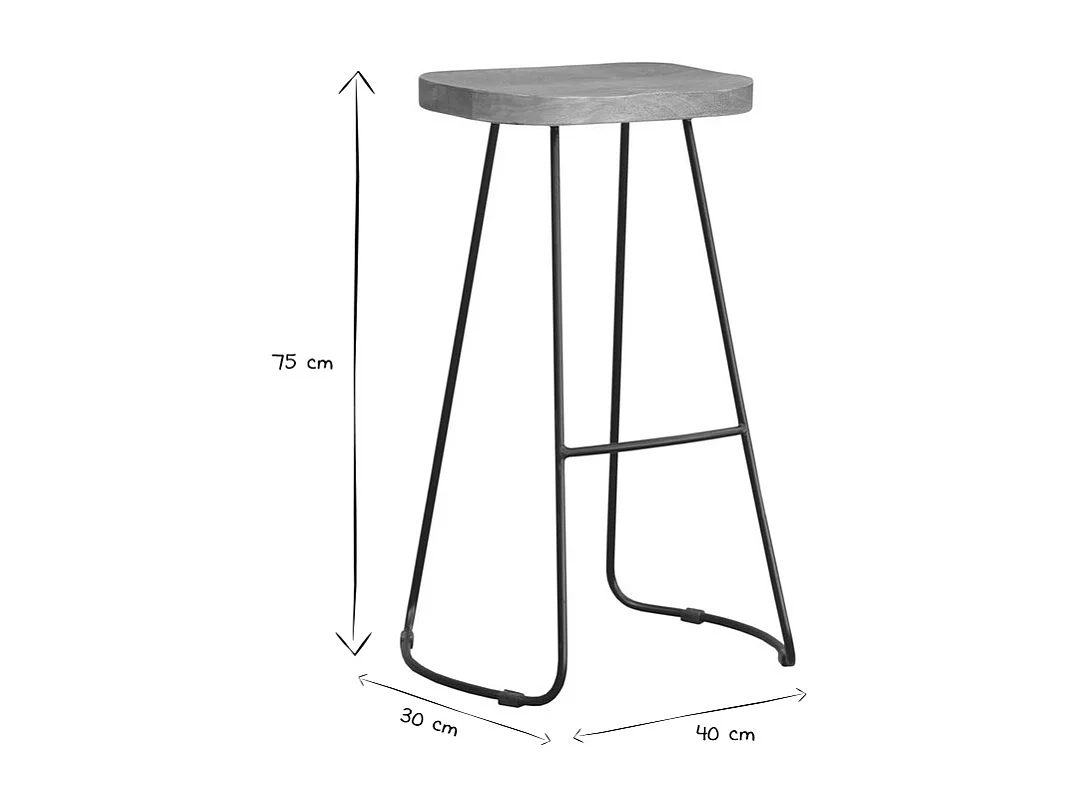 Tabourets de bar manguier massif et métal 75 cm (lot de 2) RUNKO
