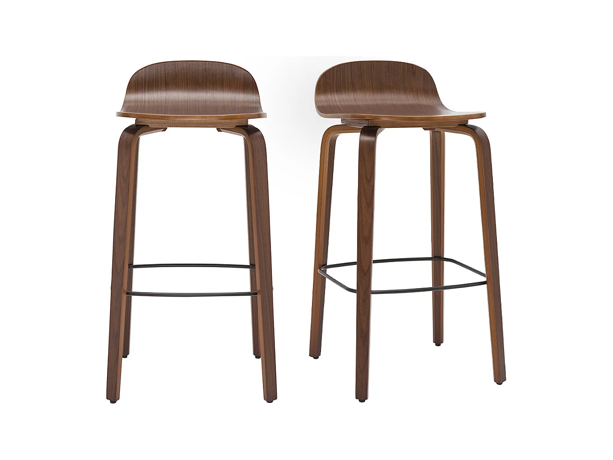 Tabourets de bar vintage noyer H68 cm (lot de 2) OBRA