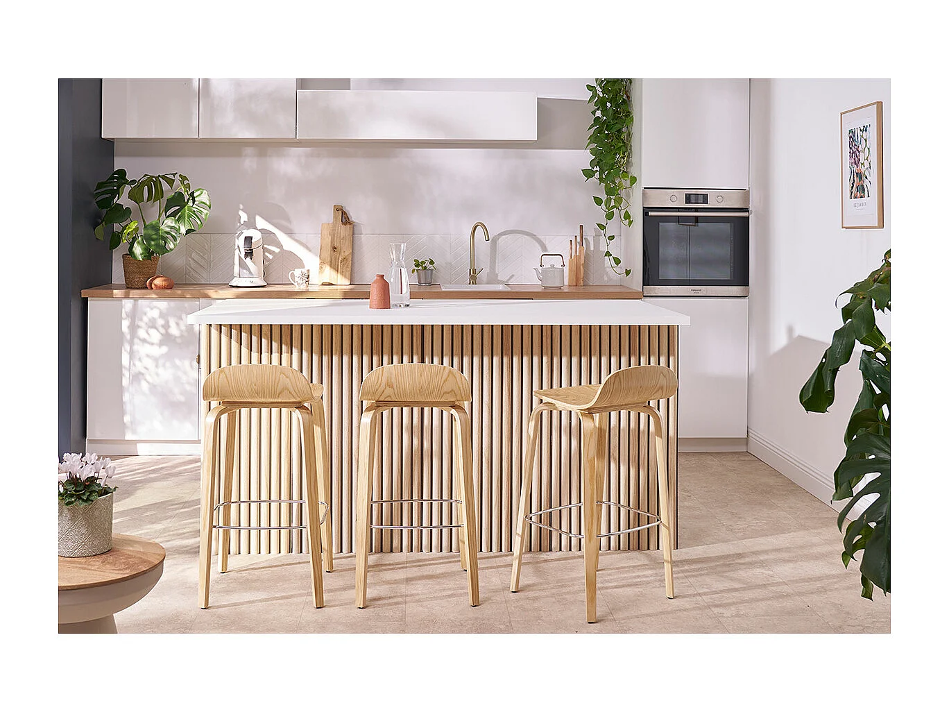 Set de 2 taburetes de cocina vintage de nogal 68 cm OBRA