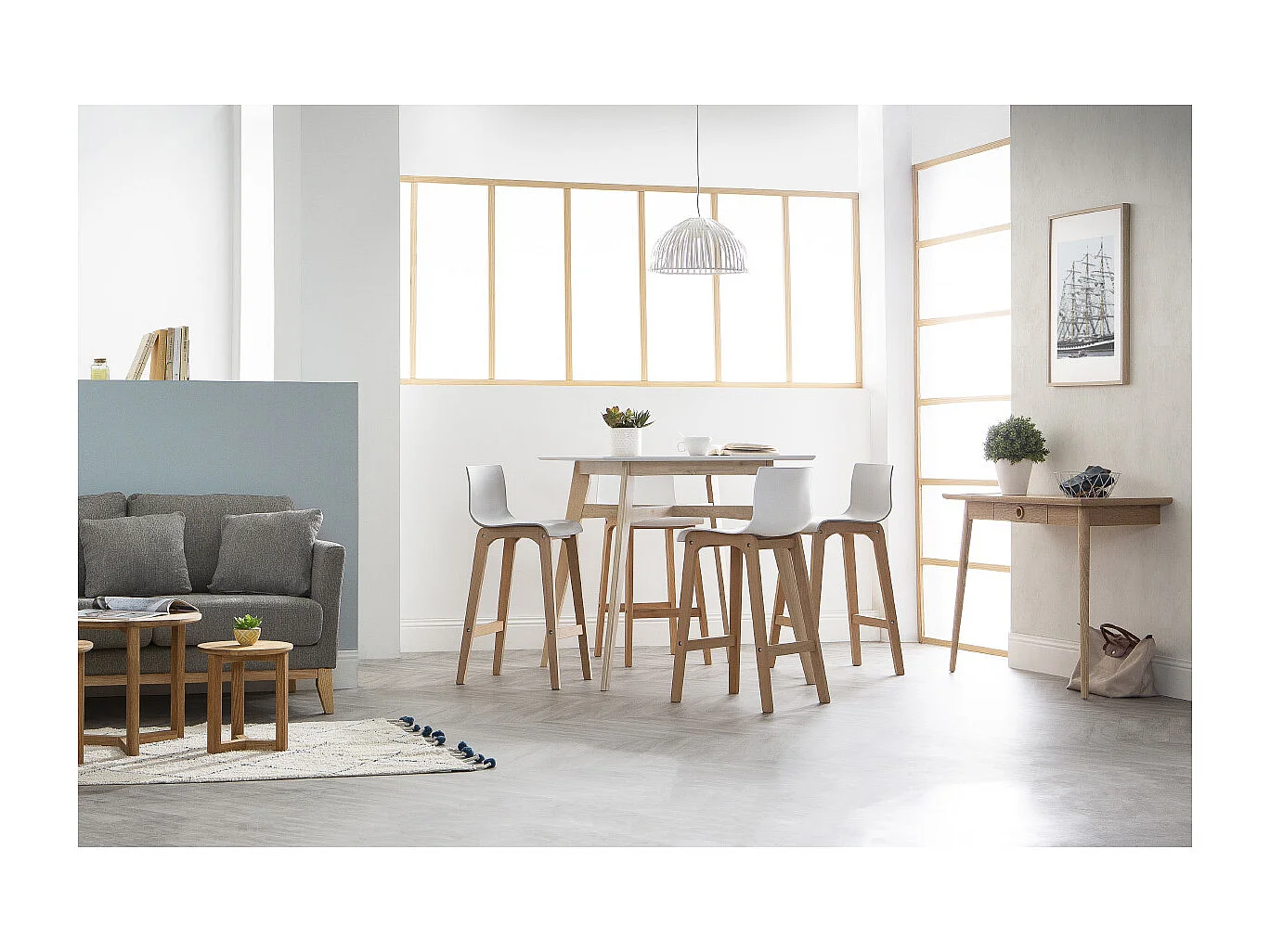 Tabourets de bar design bois et blanc H65 cm (lot de 2) NEW SURF