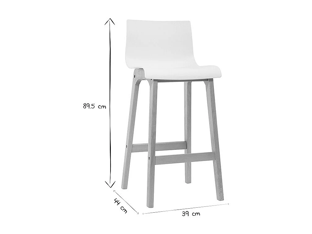 Tabourets de bar design bois et blanc H65 cm (lot de 2) NEW SURF